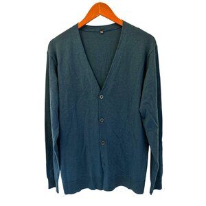 MUJI Dark Teal Button-Up Cardigan Sweater V-Neck Long Sleeve Lightweight Knit